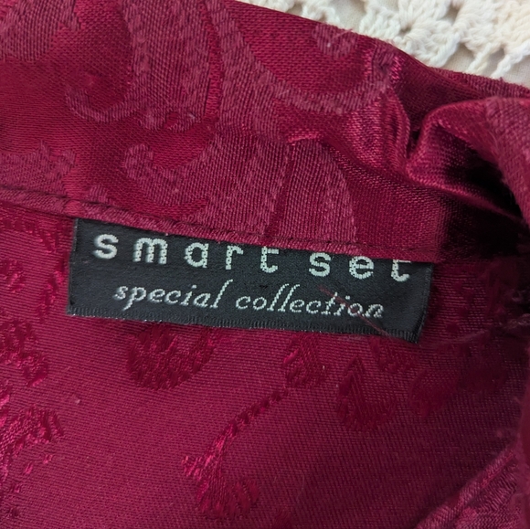 90s Vintage Red Damask Brocade Qipao Style Collared Midi Dress Size 6/7 - Picture 6 of 12